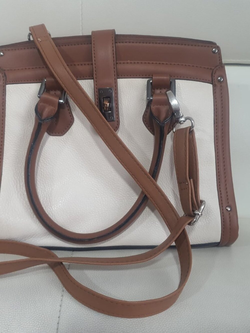 Calvin Klein White & Tan Satchel Crossbody Handbag